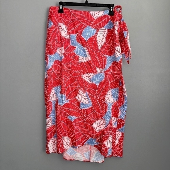 EUC UNTUCKit Wilma Coral Orange Tropical Print Wrap Midi Skirt Size Large - Picture 2 of 8